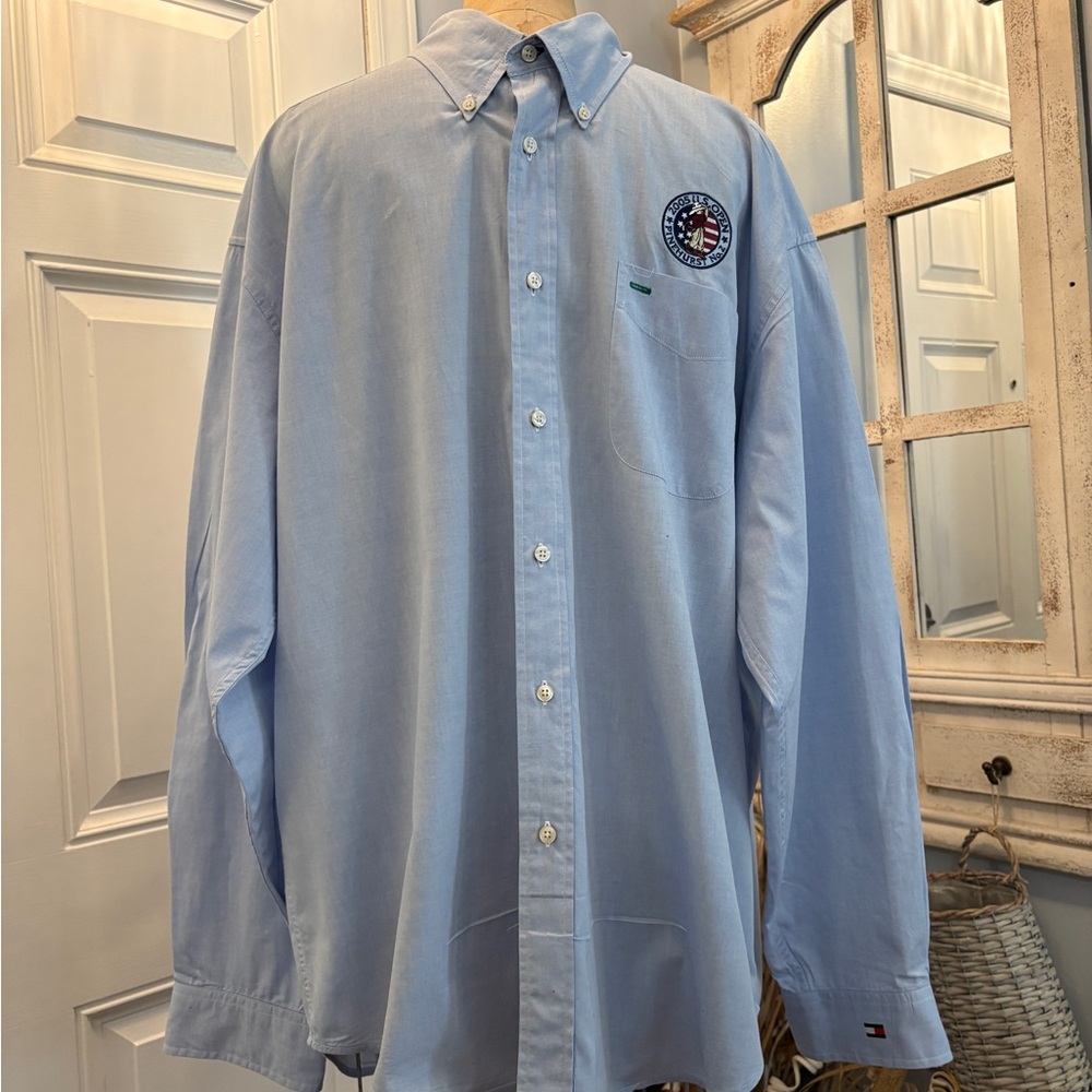 Tommy Hilfiger Men's Light Blue‎ Button-Down Shirt XL w/2005 US Open Crest Golf